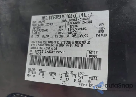 1999 Ford Ranger Xlt z USA, uszkodzony, nr VIN 1FTZR15X8XPB79270